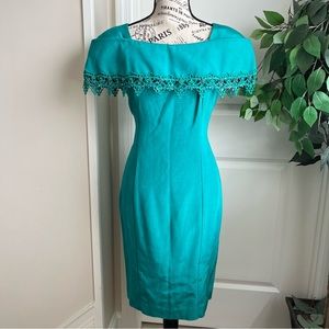 Jessica Howard Vintage Beaded Sheath Cocktail Dress Green Sz 12